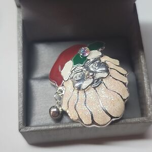 Santa Claus Brooch Glitter Jingle Bell